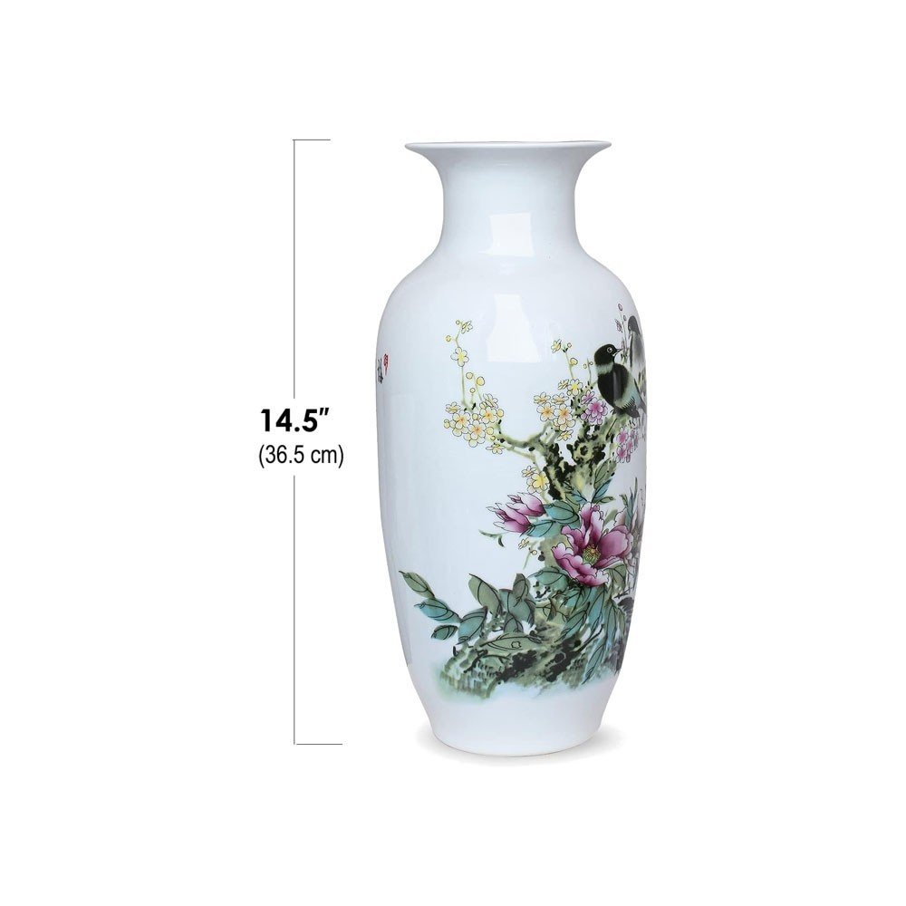 Peony Bush Blue and White Bone China Flower Vase
